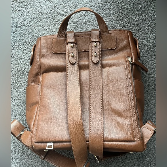 Mina Baie Leather Mini Kinney Diaper Backpack Dark Tan - Picture 2 of 7